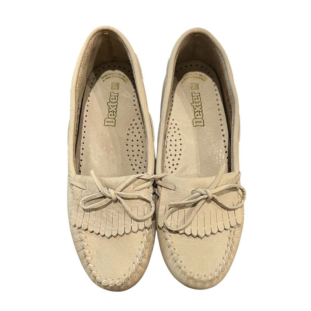 Dexter Women's Vintage USA Made Beige Leather Kiltie Moccasin Loafers  US 9.5